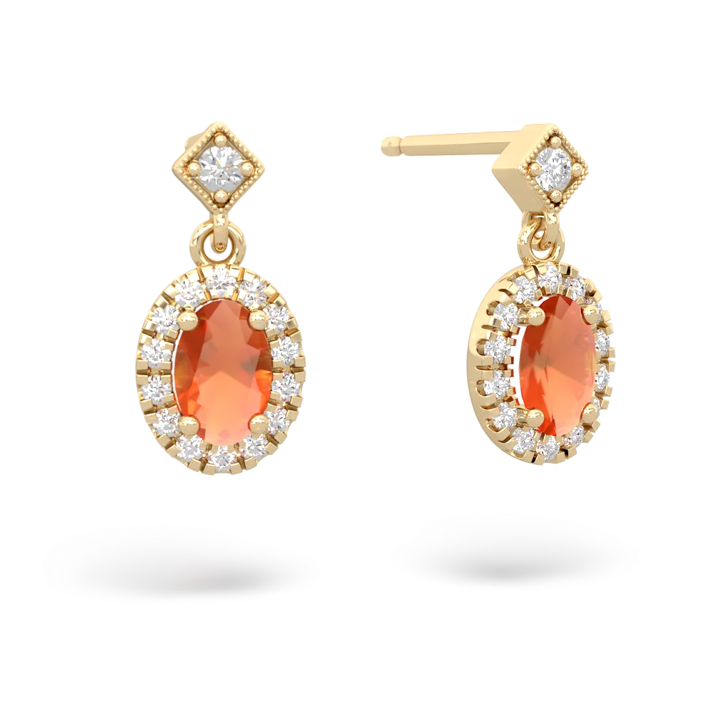 Fire Opal Antique-Style Halo 14K Yellow Gold earrings E5720