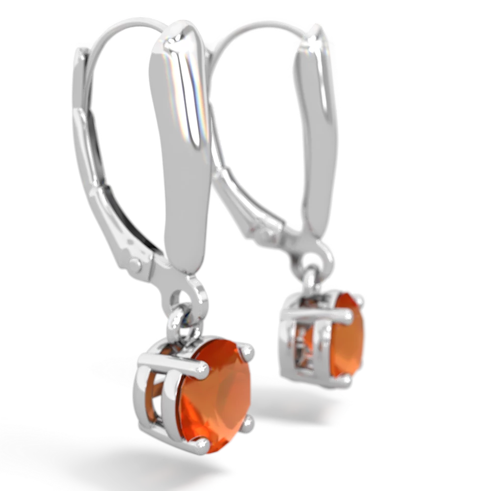Fire Opal 6Mm  Round Lever Back 14K White Gold earrings E2786