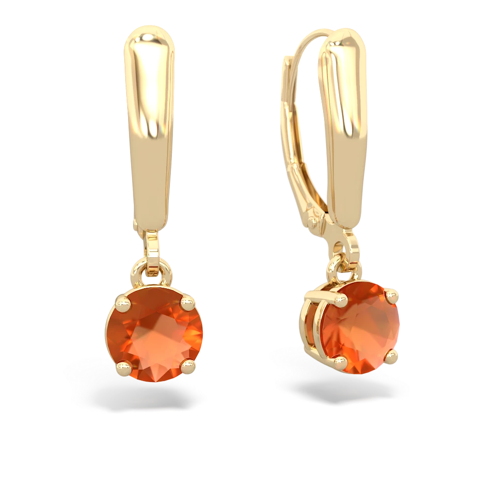Fire Opal 6Mm  Round Lever Back 14K Yellow Gold earrings E2786