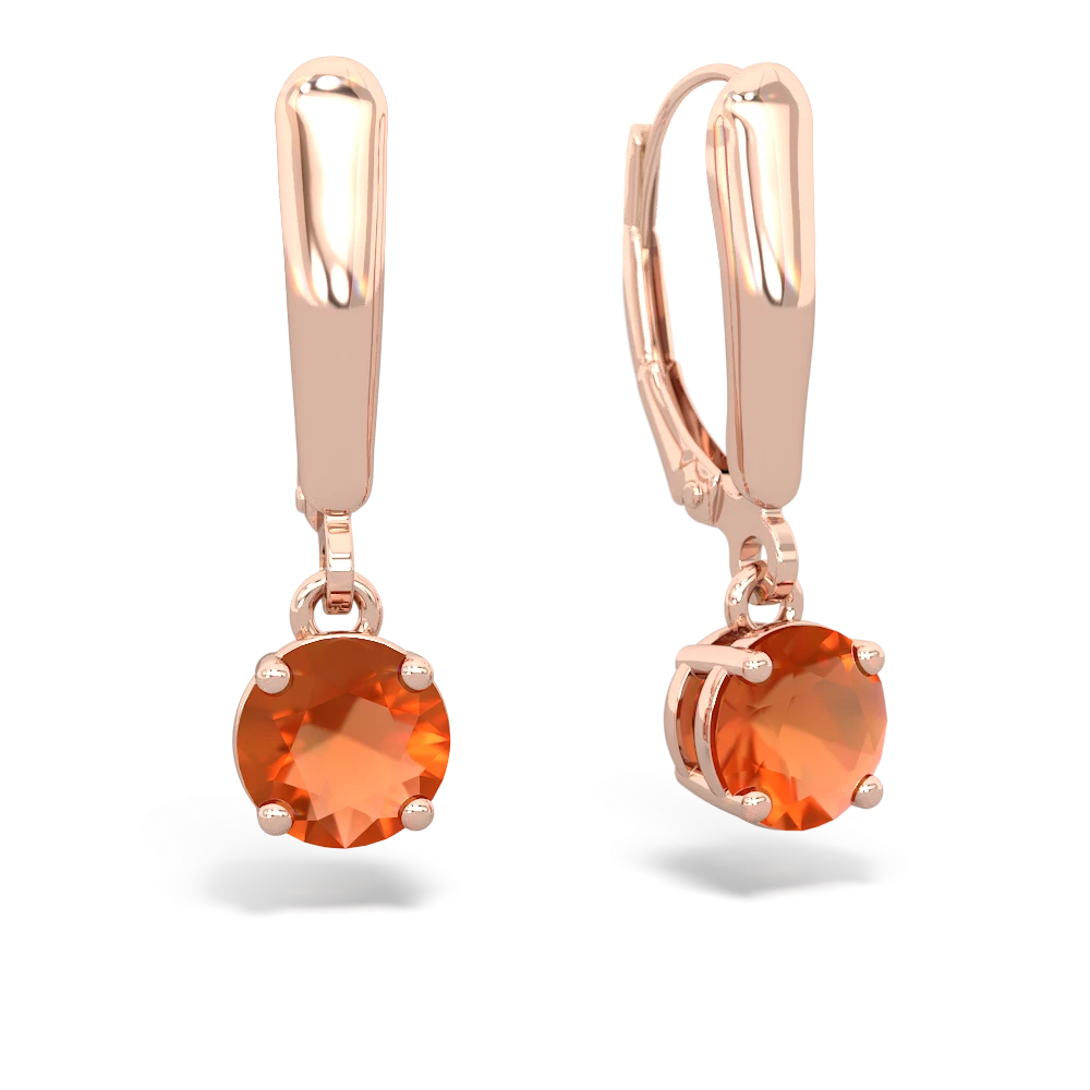 Fire Opal 6Mm  Round Lever Back 14K Rose Gold earrings E2786