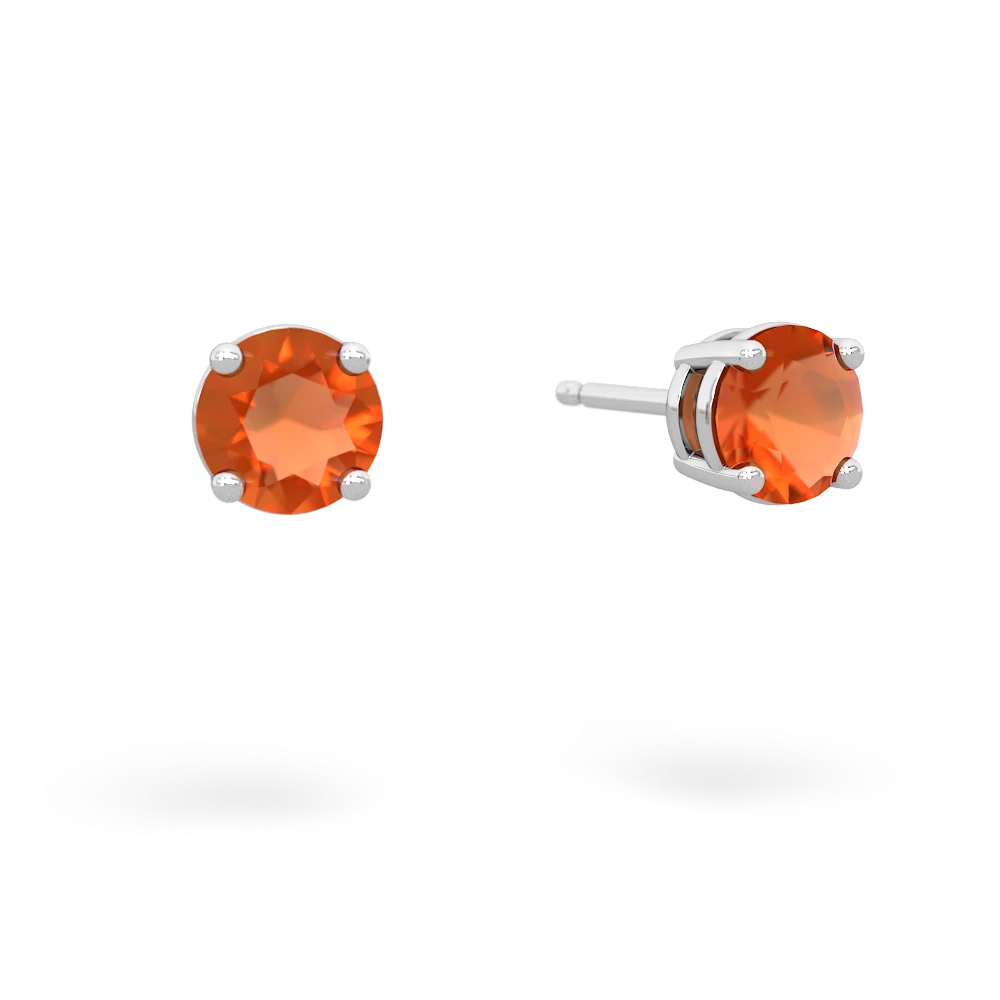 Fire Opal 5Mm Round Stud 14K White Gold earrings E1785