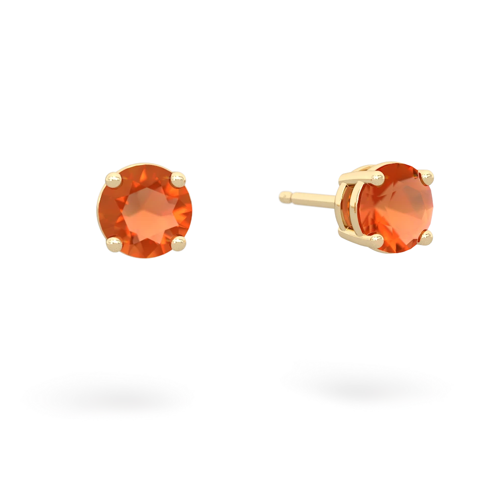 Fire Opal 5Mm Round Stud 14K Yellow Gold earrings E1785