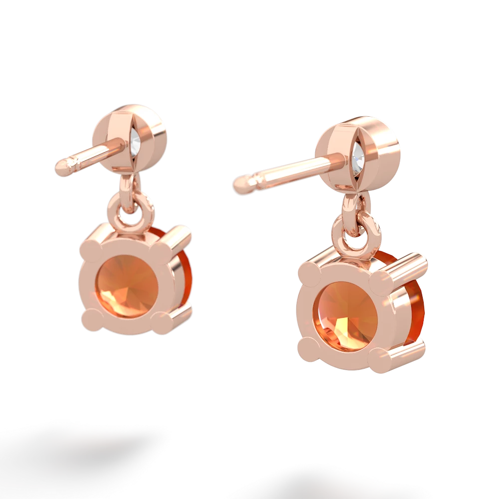 Fire Opal Diamond Drop 6Mm Round 14K Rose Gold earrings E1986