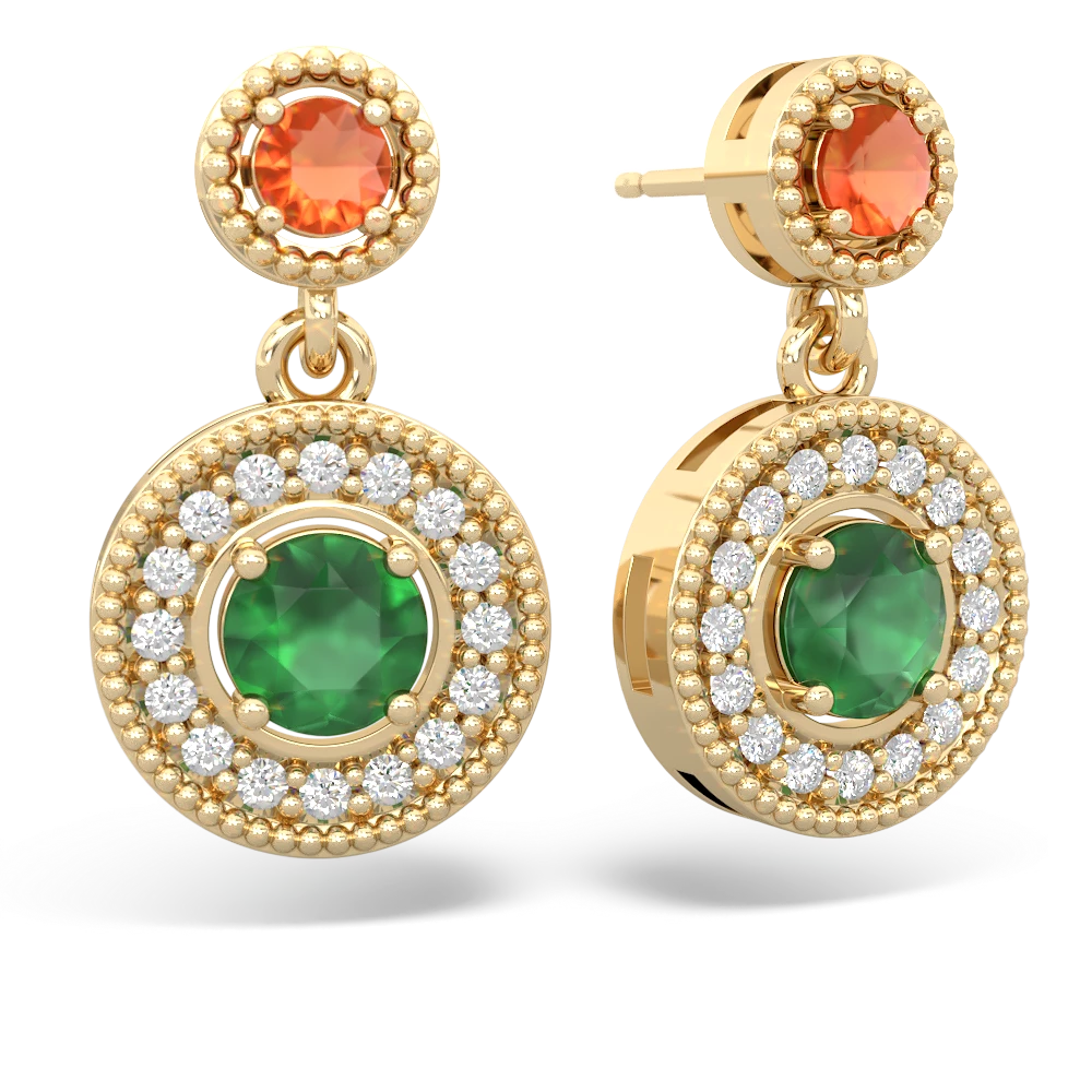 Fire Opal Halo Dangle 14K Yellow Gold earrings E5319