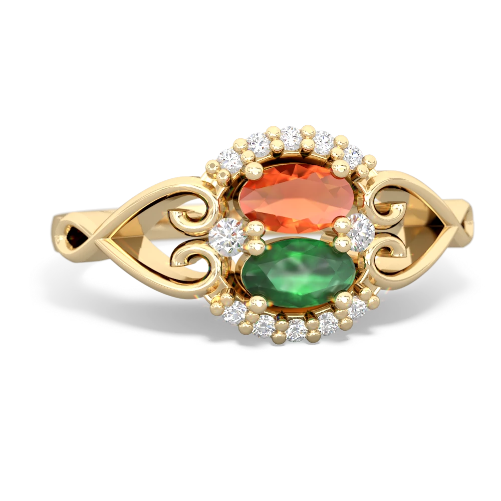 Fire Opal Love Nest 14K Yellow Gold ring R5860