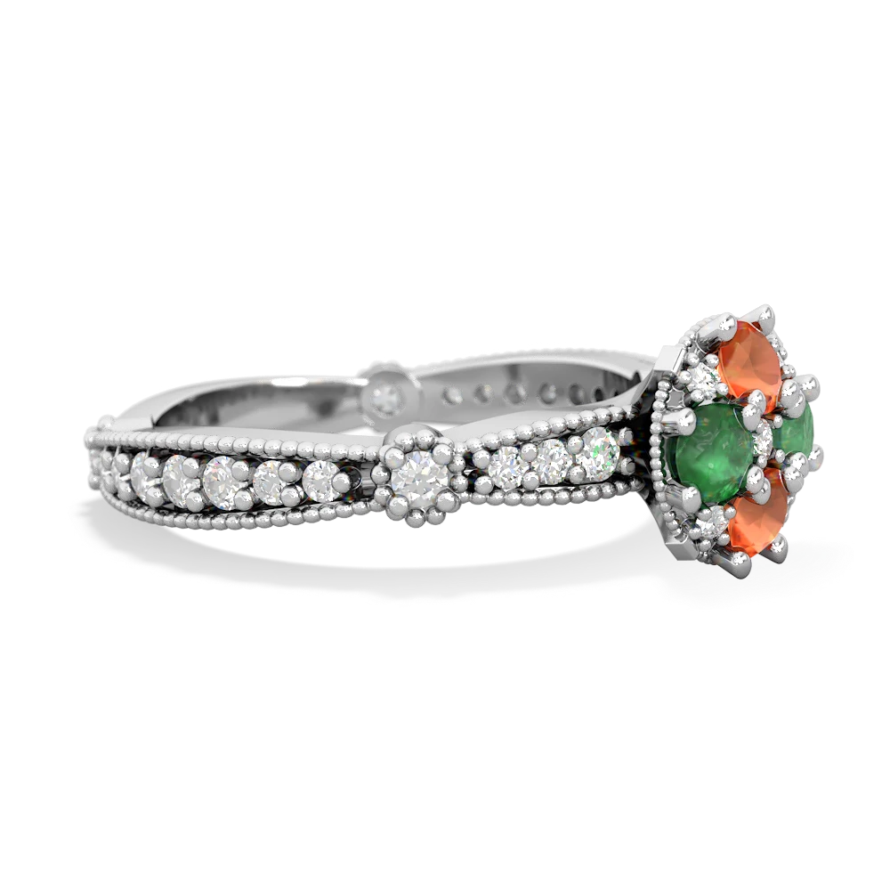 Fire Opal Sparkling Tiara Cluster 14K White Gold ring R26293RD