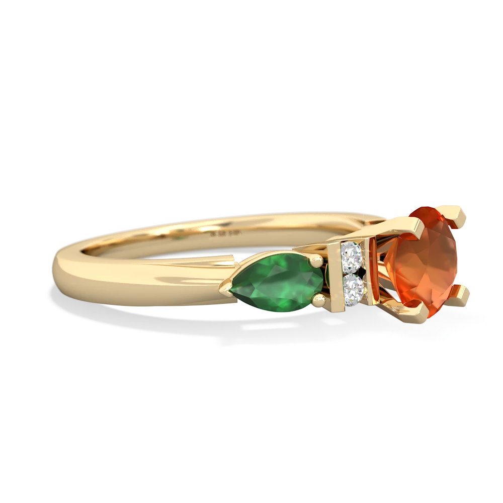 Fire Opal 6Mm Round Eternal Embrace Engagement 14K Yellow Gold ring R2005