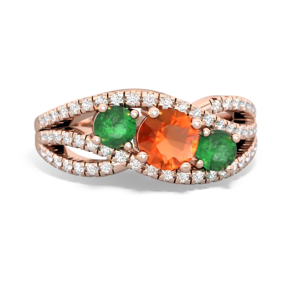 Fire Opal Three Stone Aurora 14K Rose Gold ring R3080