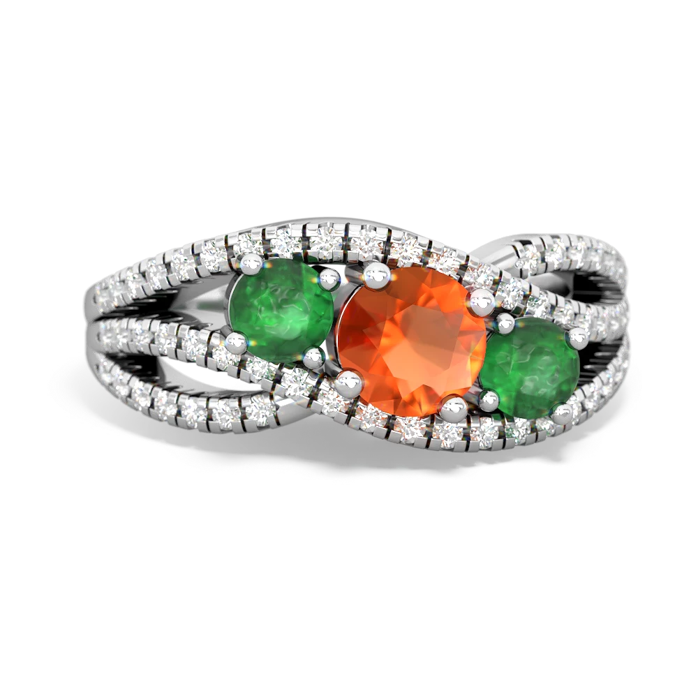 Fire Opal Three Stone Aurora 14K White Gold ring R3080