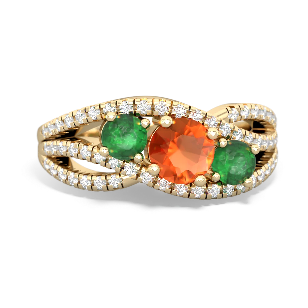 Fire Opal Three Stone Aurora 14K Yellow Gold ring R3080