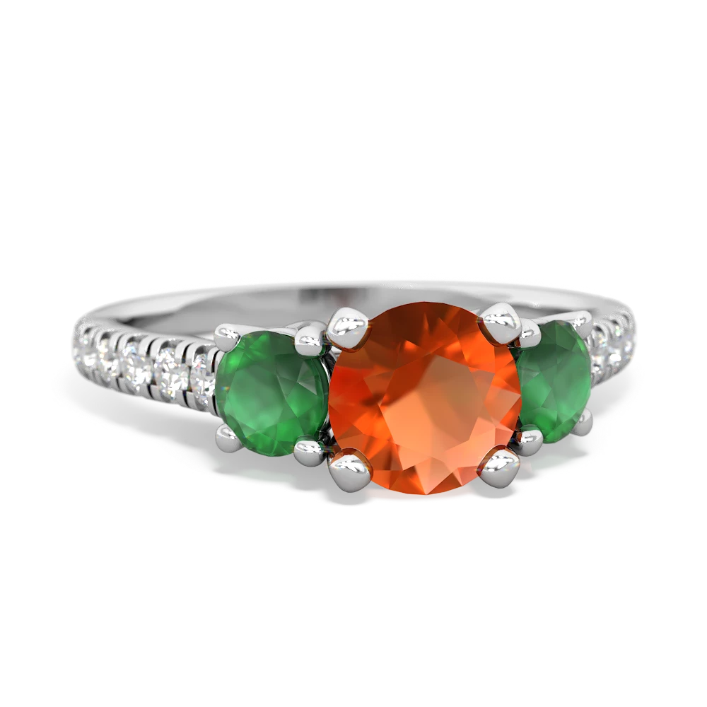 Fire Opal Pave Trellis 14K White Gold ring R5500