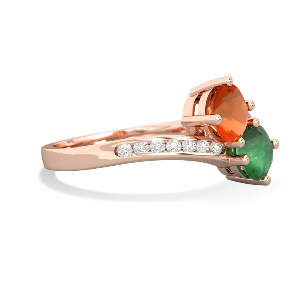 Fire Opal Channel Set Two Stone 14K Rose Gold ring R5303