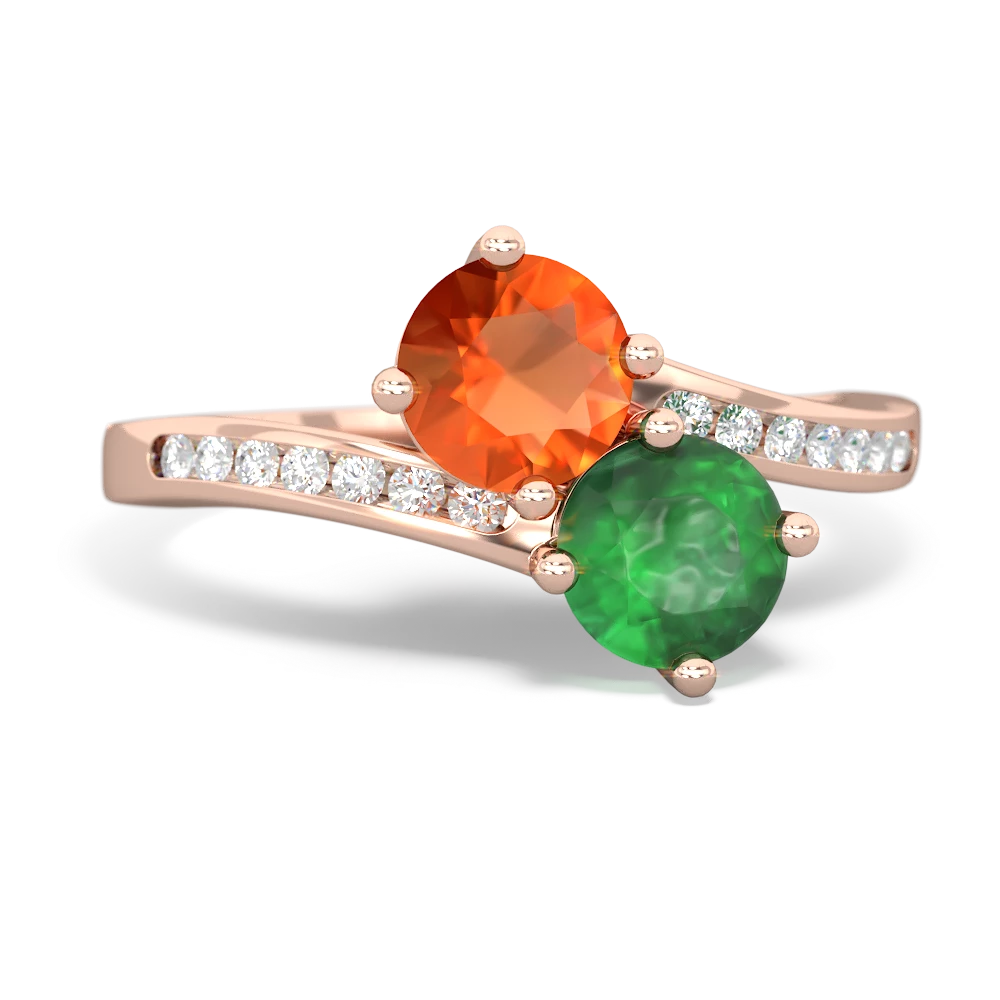 Fire Opal Channel Set Two Stone 14K Rose Gold ring R5303