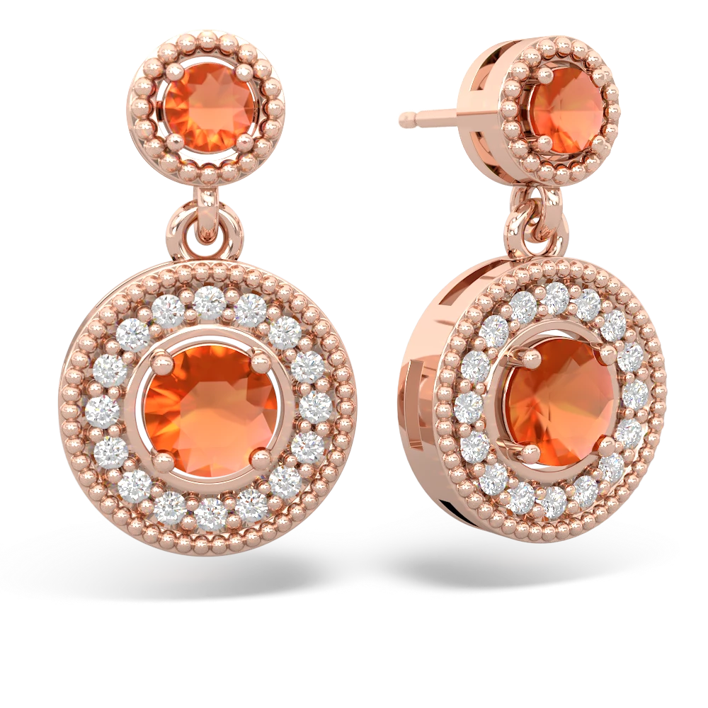 Fire Opal Halo Dangle 14K Rose Gold earrings E5319