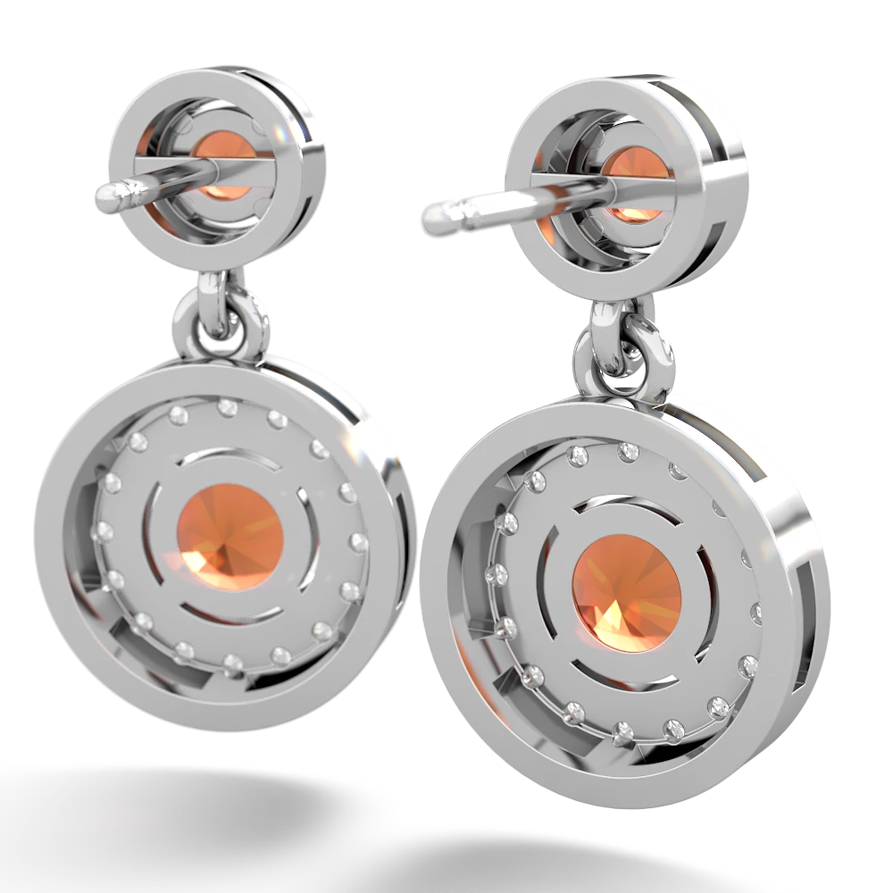 Fire Opal Halo Dangle 14K White Gold earrings E5319