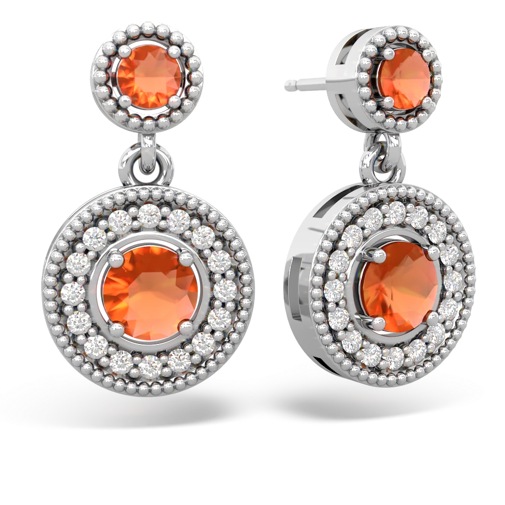 Fire Opal Halo Dangle 14K White Gold earrings E5319