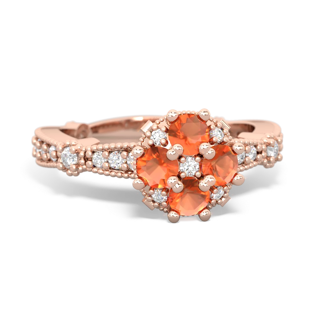 Fire Opal Sparkling Tiara Cluster 14K Rose Gold ring R26293RD