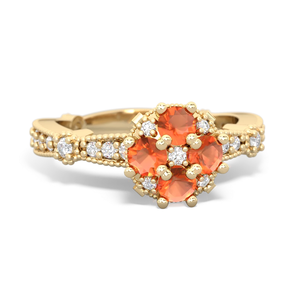 Fire Opal Sparkling Tiara Cluster 14K Yellow Gold ring R26293RD