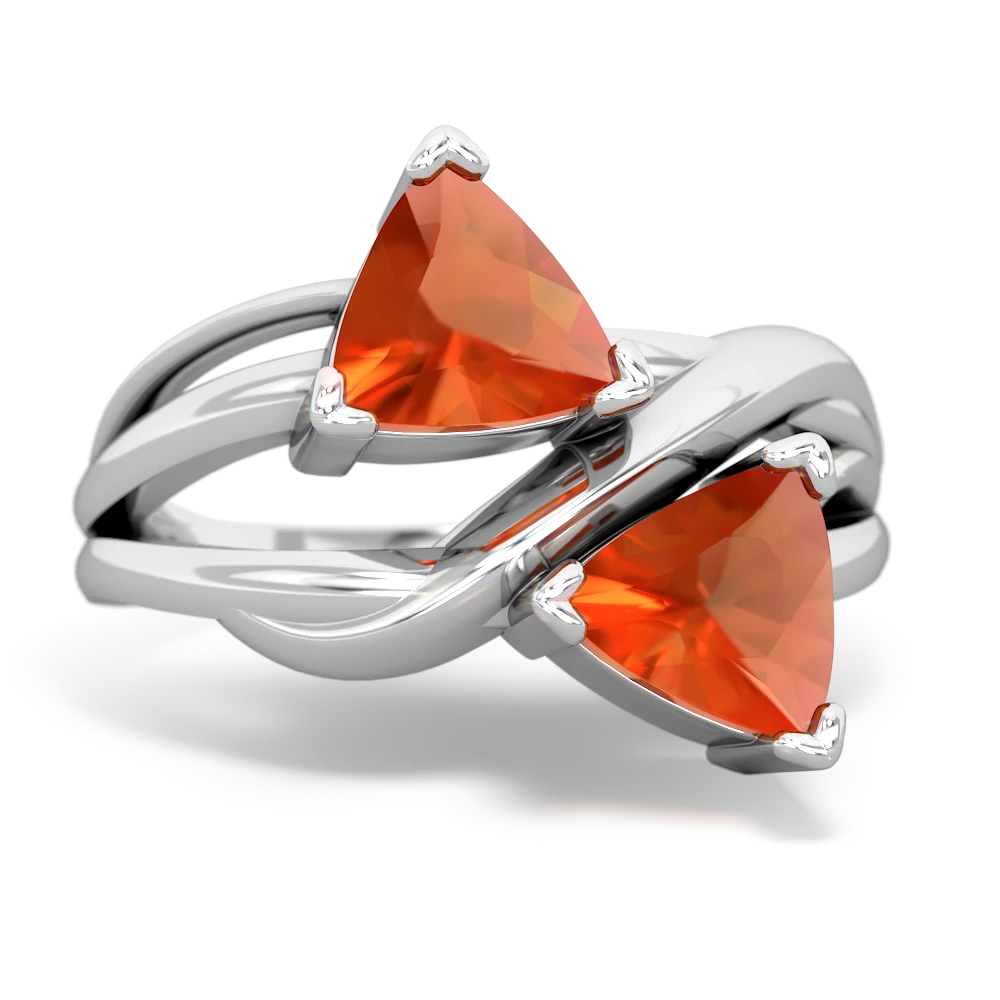 Fire Opal Split Band Swirl 14K White Gold ring R2341