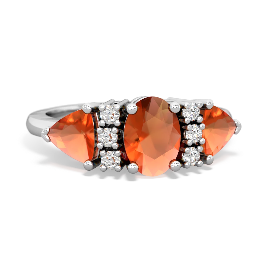 Fire Opal Antique Style Three Stone 14K White Gold ring R2186