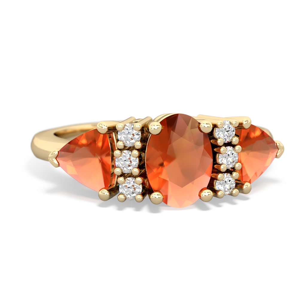 Lab Ruby Antique Style Three Stone 14K Yellow Gold ring R2186