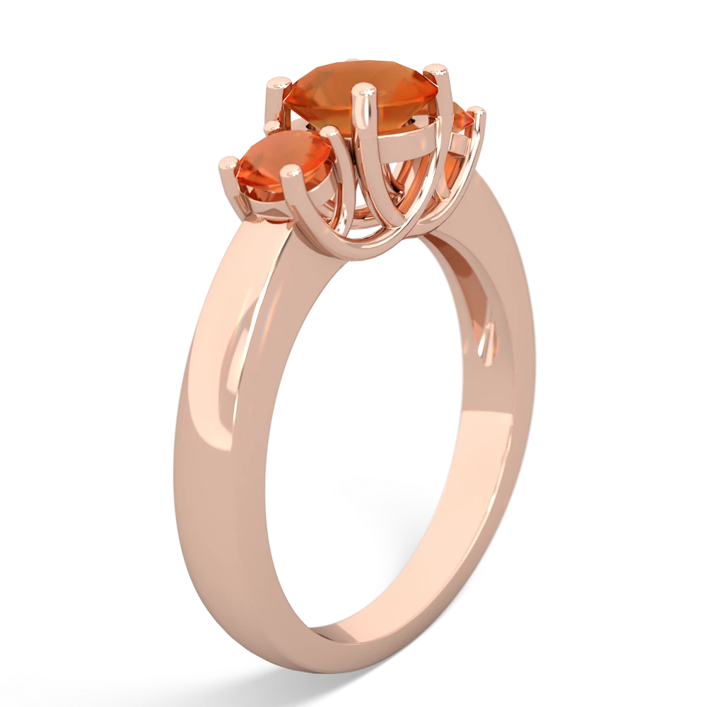 Fire Opal Three Stone Round Trellis 14K Rose Gold ring R4018