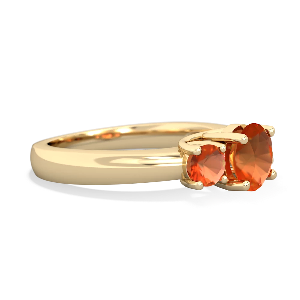 Fire Opal Three Stone Round Trellis 14K Yellow Gold ring R4018