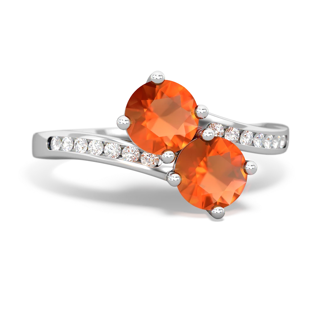 Fire Opal Channel Set Two Stone 14K White Gold ring R5303