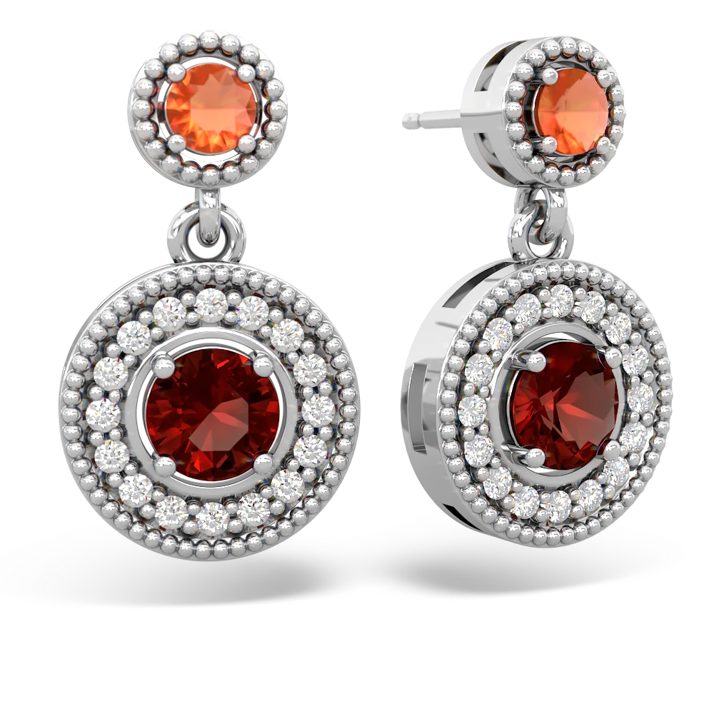 Fire Opal Halo Dangle 14K White Gold earrings E5319