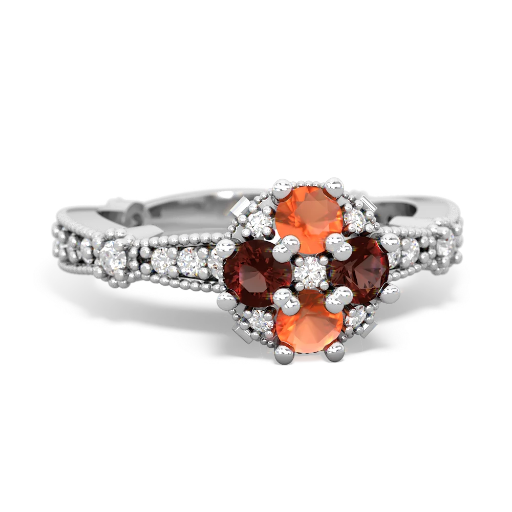 Fire Opal Sparkling Tiara Cluster 14K White Gold ring R26293RD
