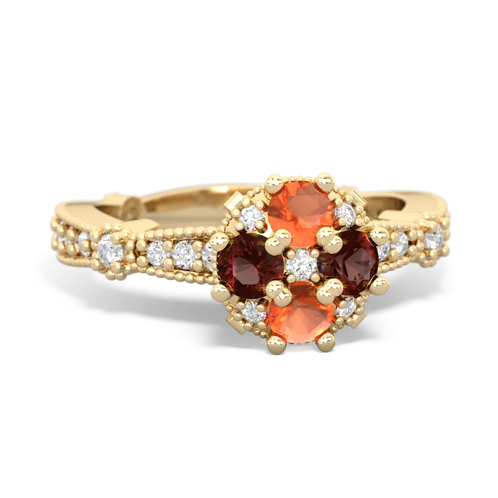 Fire Opal Sparkling Tiara Cluster 14K Yellow Gold ring R26293RD