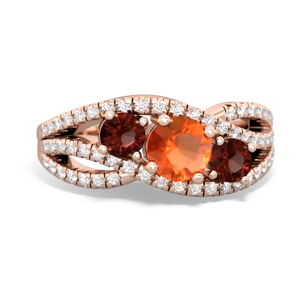 Fire Opal Three Stone Aurora 14K Rose Gold ring R3080