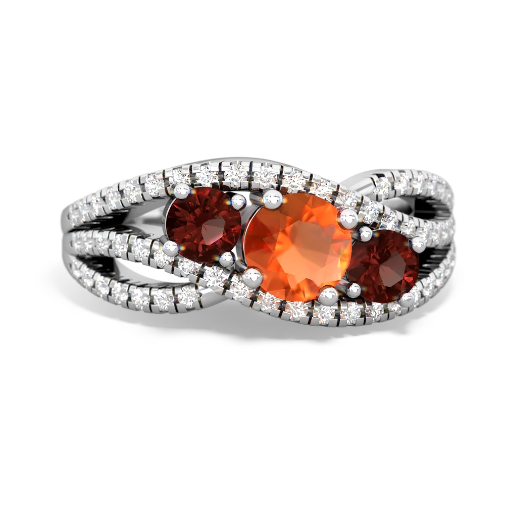 Fire Opal Three Stone Aurora 14K White Gold ring R3080