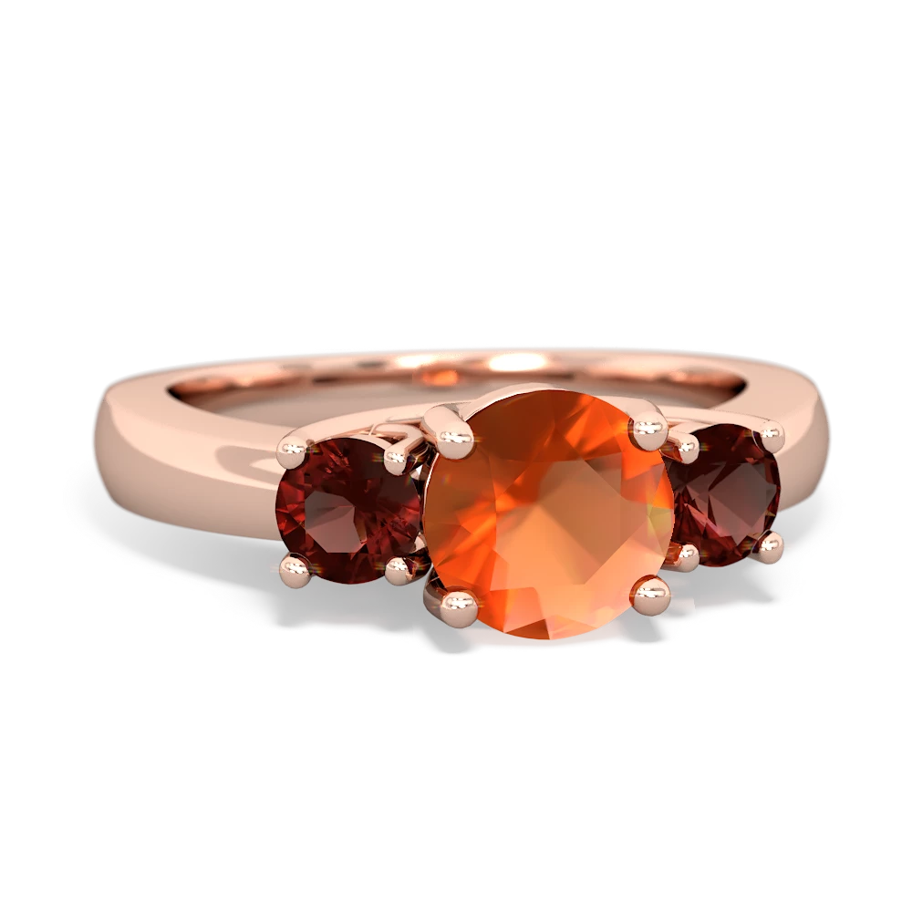 Fire Opal Three Stone Round Trellis 14K Rose Gold ring R4018