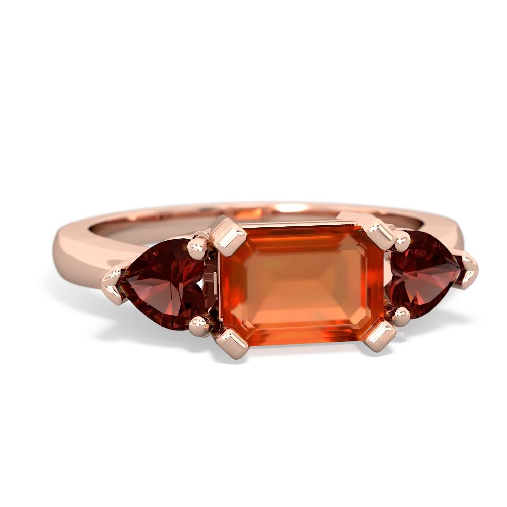 Fire Opal Three Stone 14K Rose Gold ring R5235