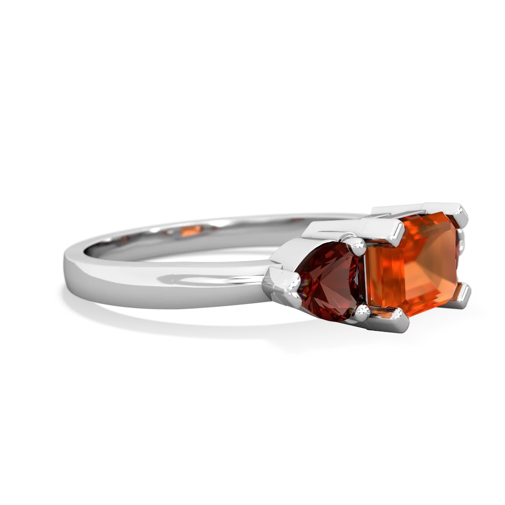 Fire Opal Three Stone 14K White Gold ring R5235