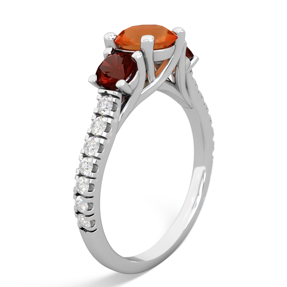 Fire Opal Pave Trellis 14K White Gold ring R5500