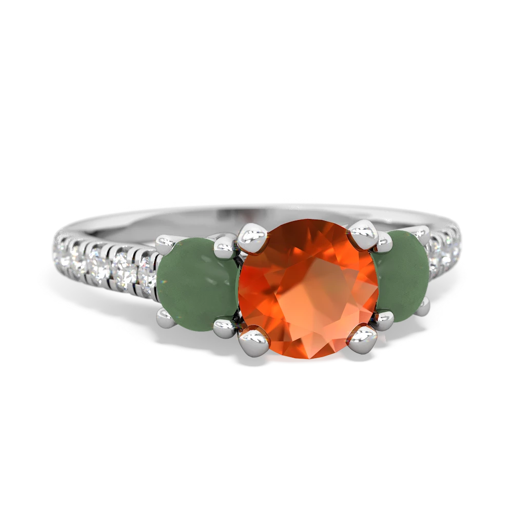 Fire Opal Pave Trellis 14K White Gold ring R5500