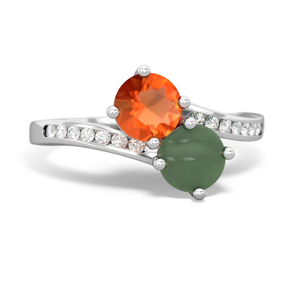 Fire Opal Channel Set Two Stone 14K White Gold ring R5303