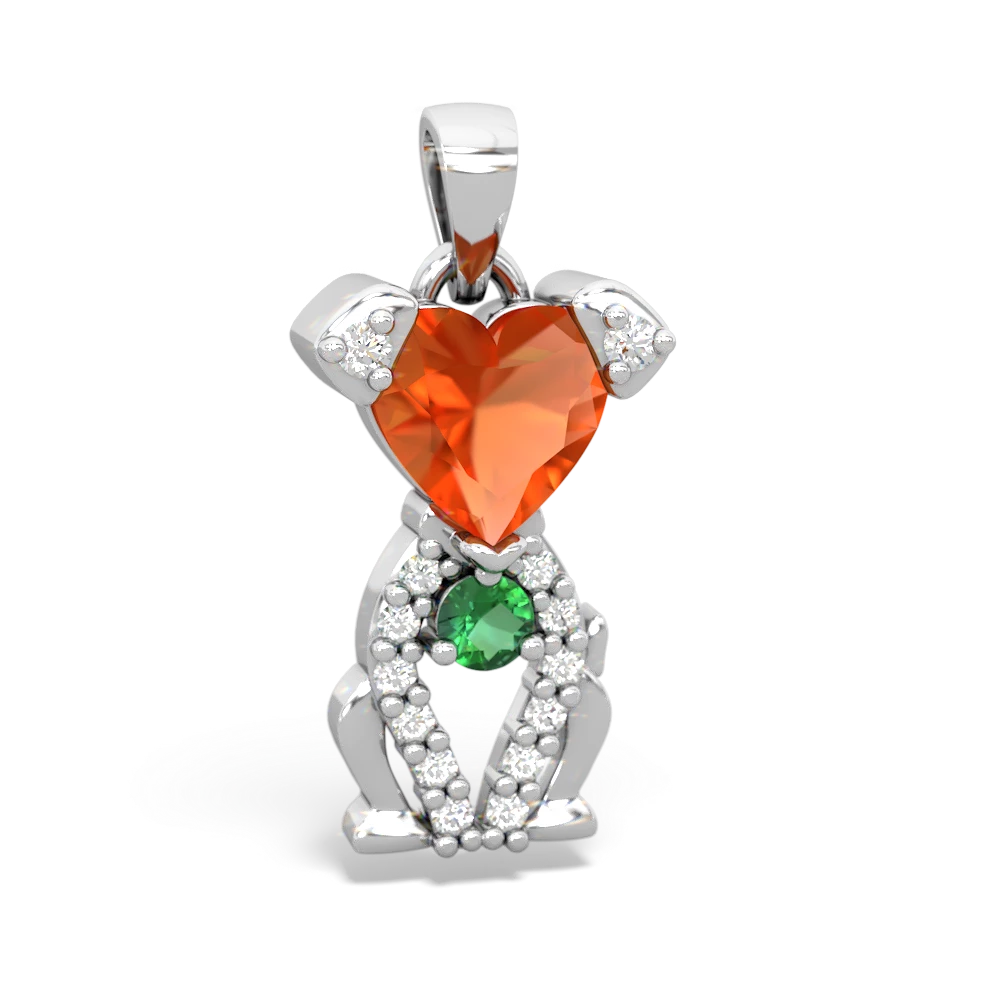 Fire Opal Puppy Love 14K White Gold pendant P5800