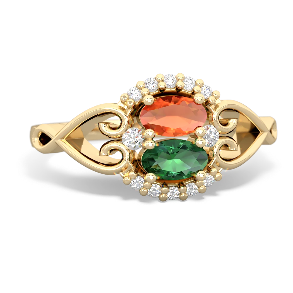 Fire Opal Love Nest 14K Yellow Gold ring R5860