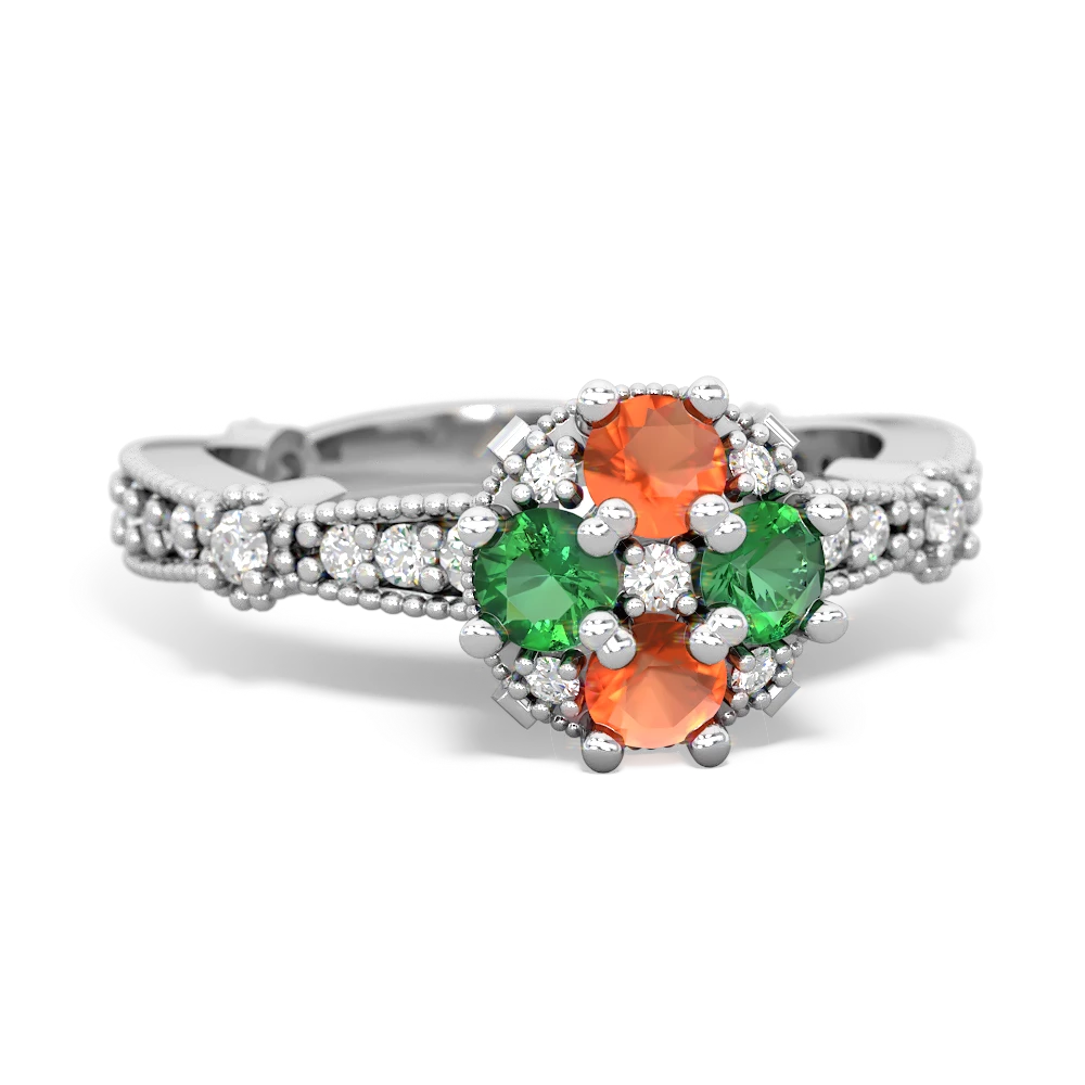 Fire Opal Sparkling Tiara Cluster 14K White Gold ring R26293RD