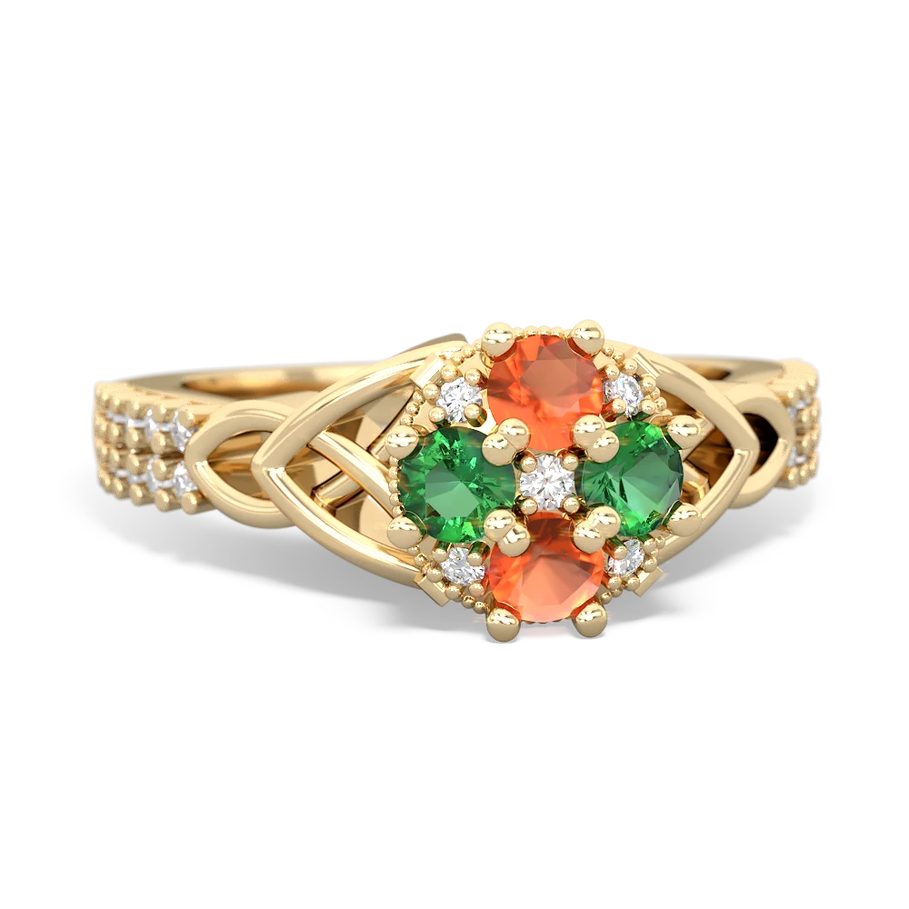 Fire Opal Celtic Knot Cluster Engagement 14K Yellow Gold ring R26443RD