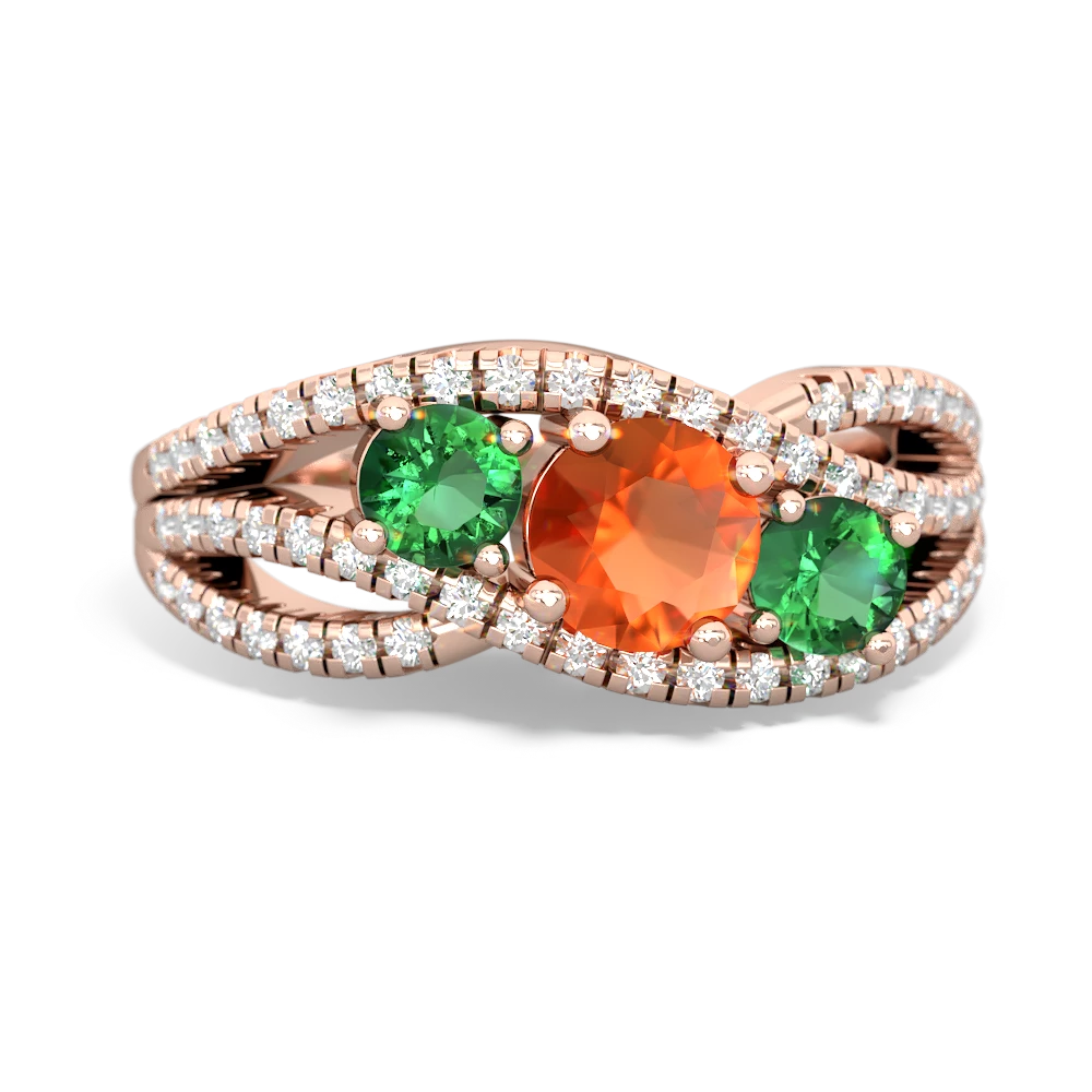 Fire Opal Three Stone Aurora 14K Rose Gold ring R3080