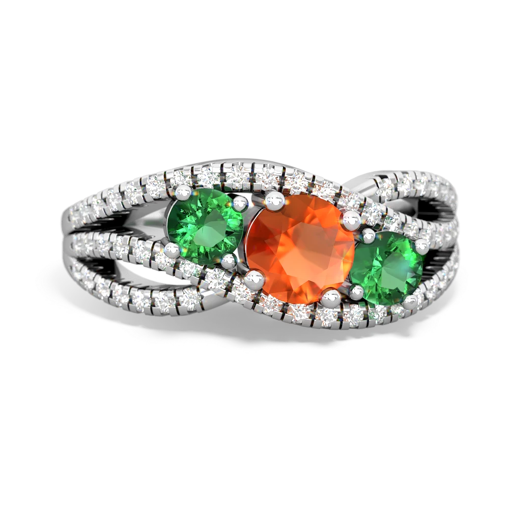 Fire Opal Three Stone Aurora 14K White Gold ring R3080