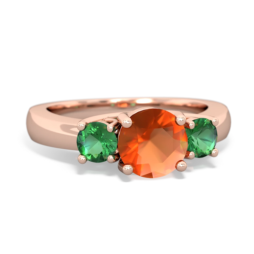 Fire Opal Three Stone Round Trellis 14K Rose Gold ring R4018