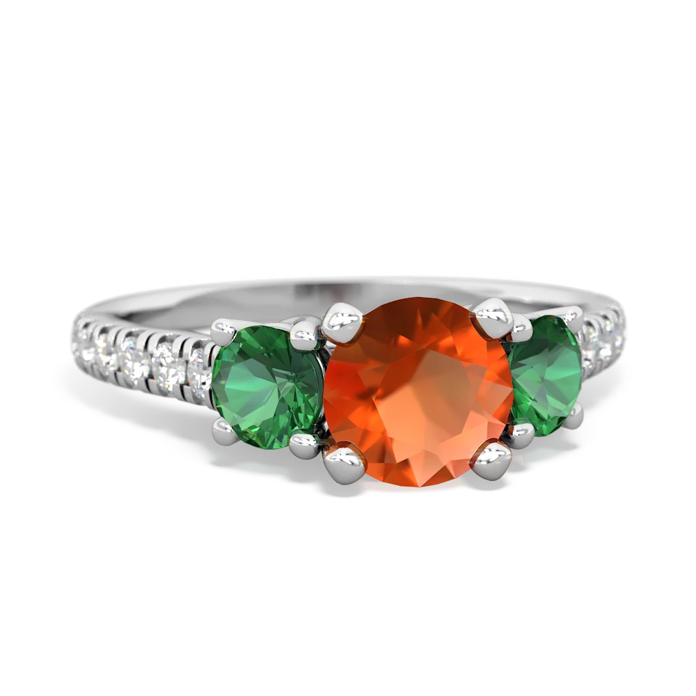 Fire Opal Pave Trellis 14K White Gold ring R5500