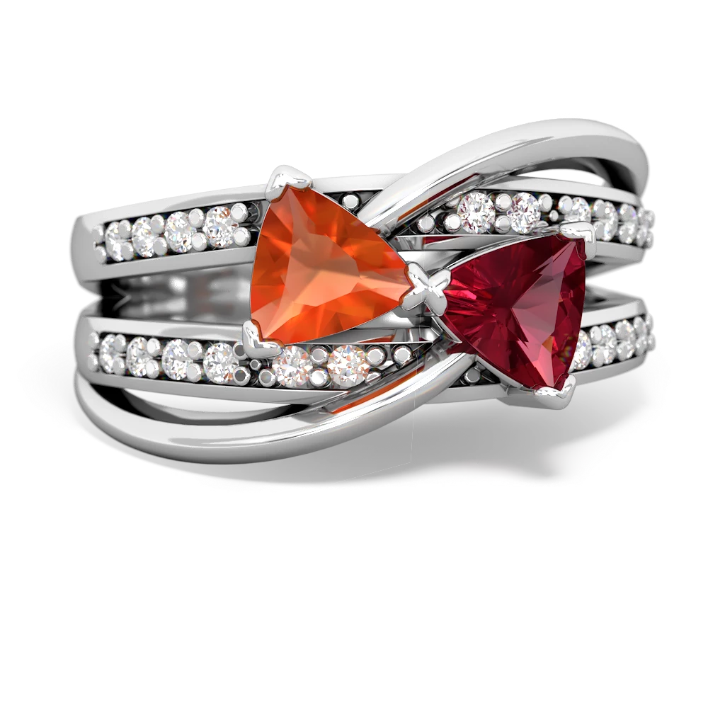 Fire Opal Bowtie 14K White Gold ring R2360