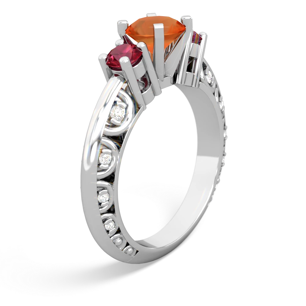 Fire Opal Art Deco Eternal Embrace Engagement 14K White Gold ring C2003