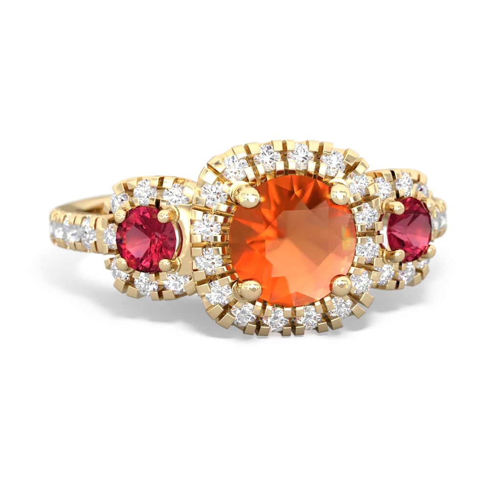 Fire Opal Regal Halo 14K Yellow Gold ring R5350